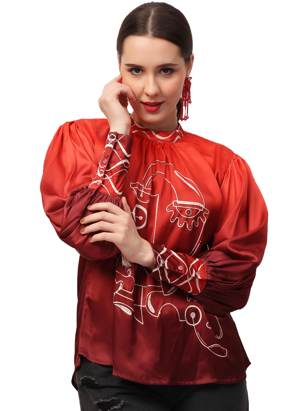 Red Face Ombre Top