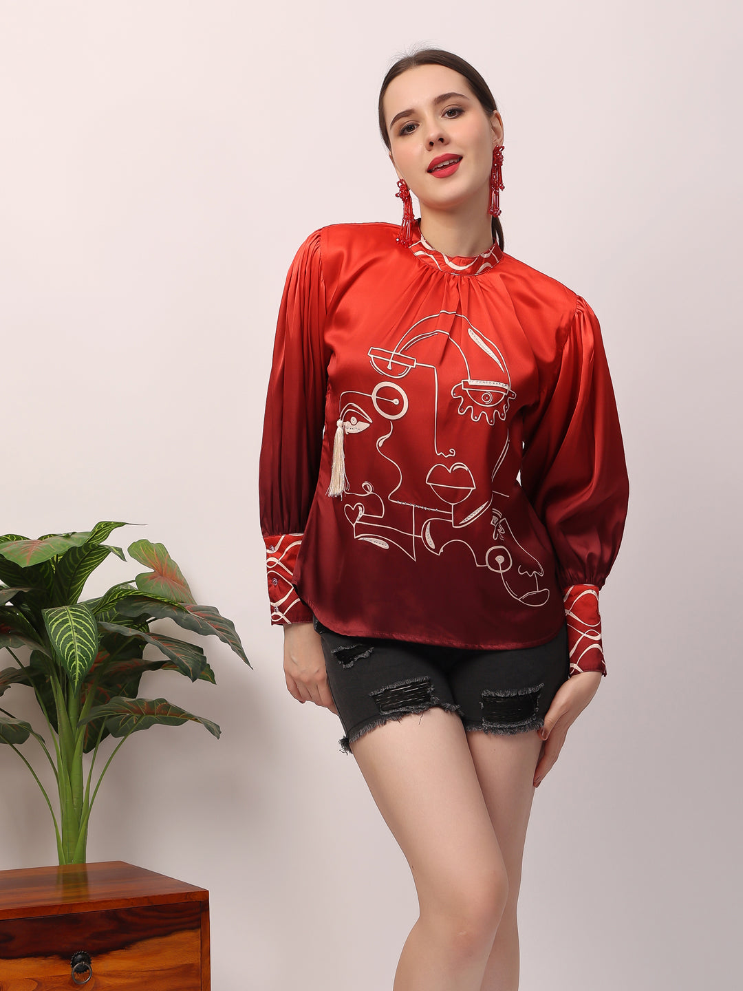 Red Face Ombre Top