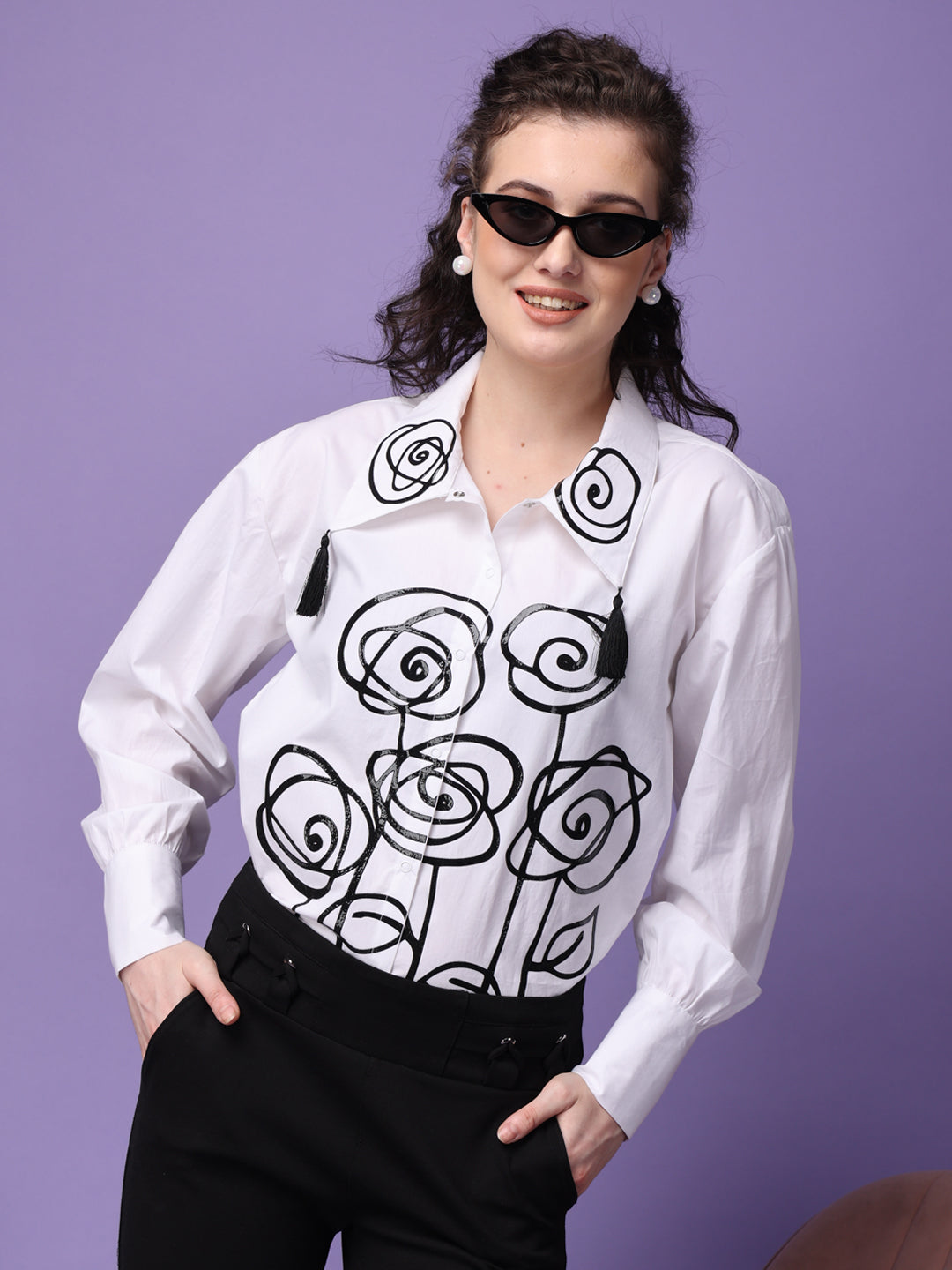 Black Rose Tassel Shirt