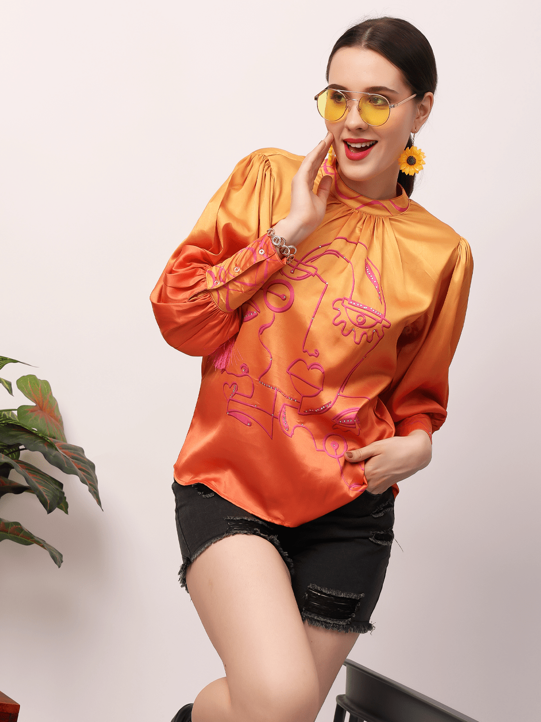 Orange Face Ombre Top