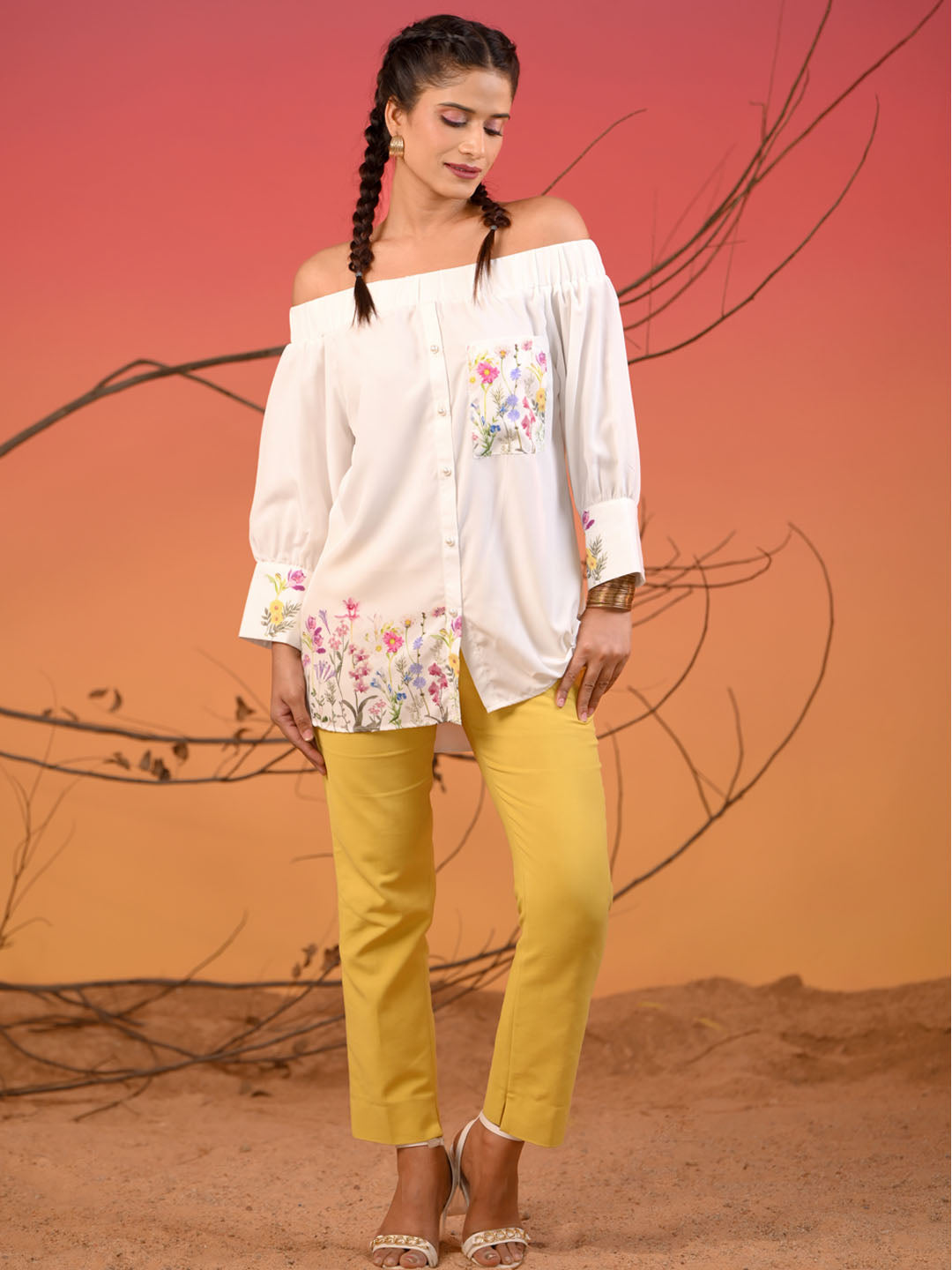 Off Shoulder Floral Shirt