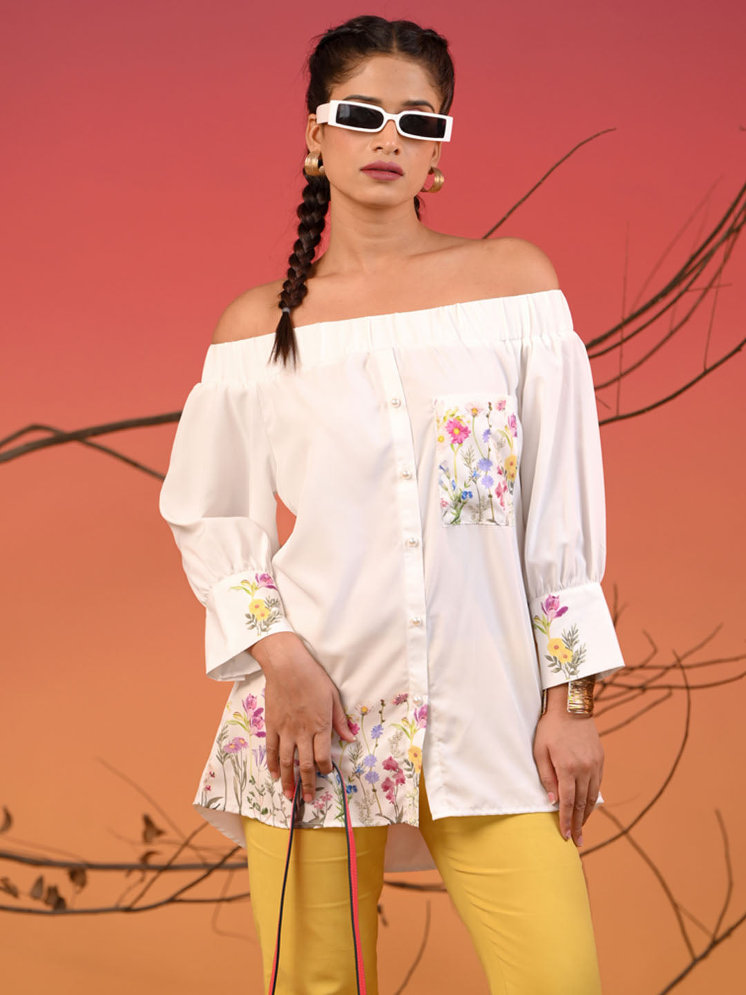 Off Shoulder Floral Shirt
