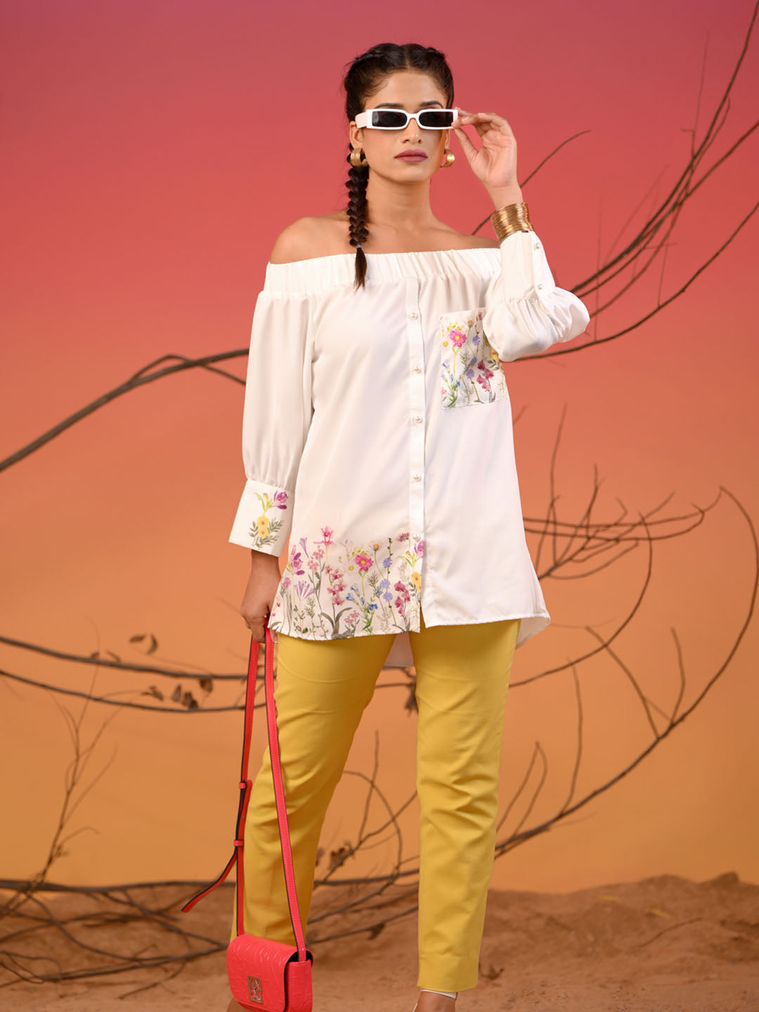 Off Shoulder Floral Shirt