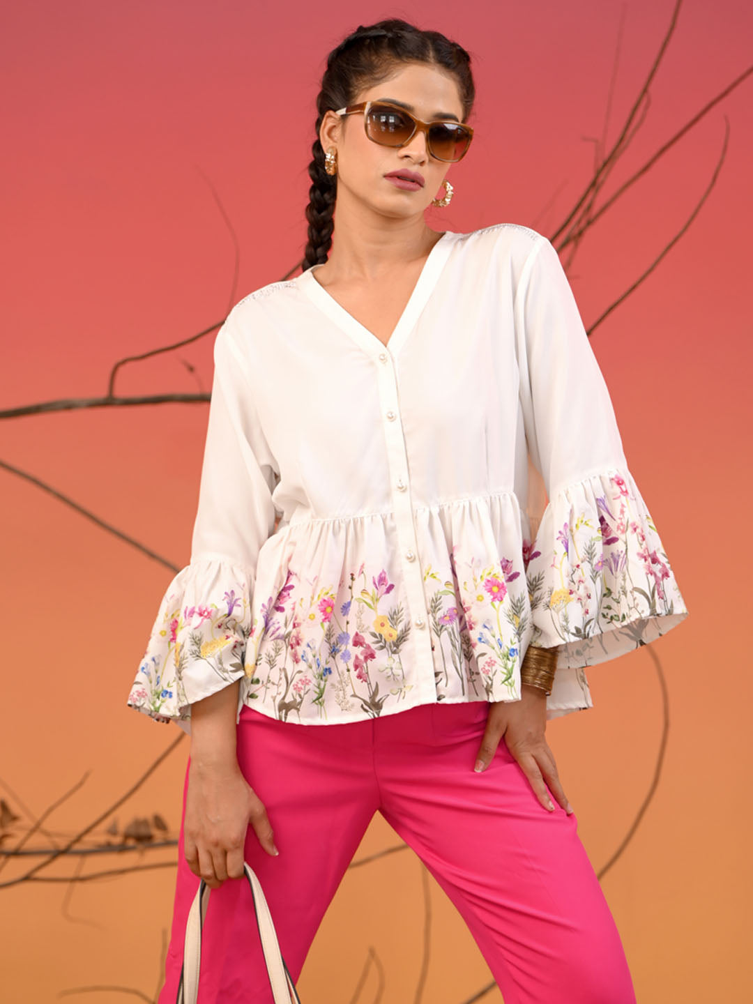 Floral Flare Sleeve Shirt