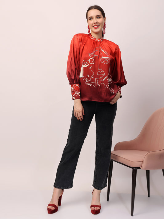 Red  Face Ombre Top