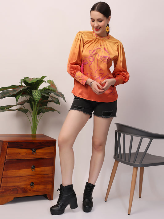 Orange Face Ombre Top