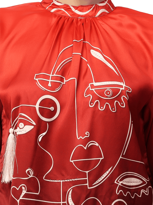Red  Face Ombre Top