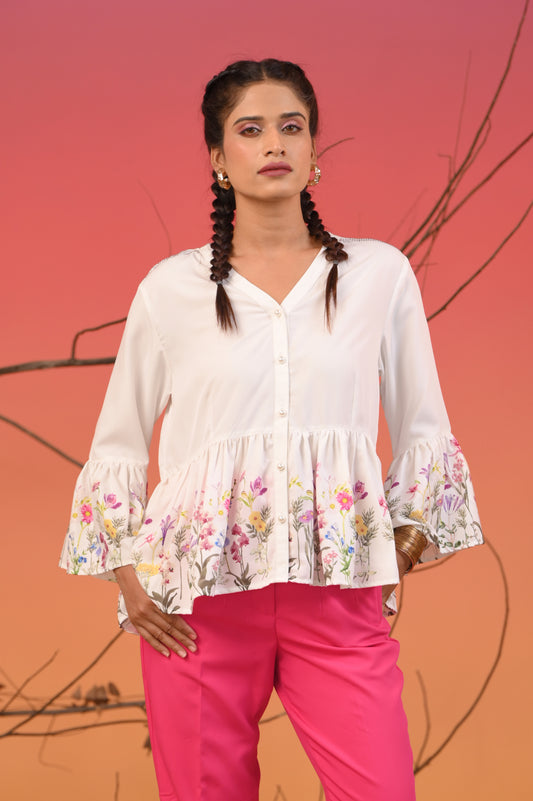 Floral Flare Sleeve Shirt