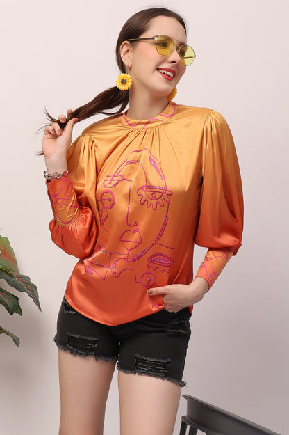 Orange Face Ombre Top