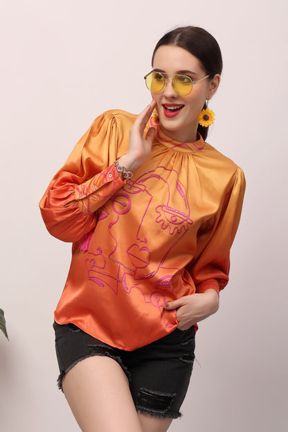 Orange Face Ombre Top