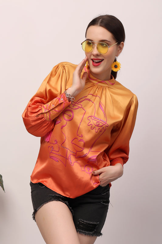 Orange Face Ombre Top