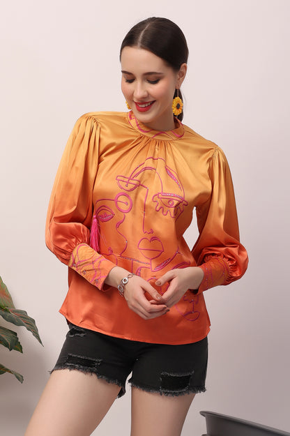 Orange Face Ombre Top