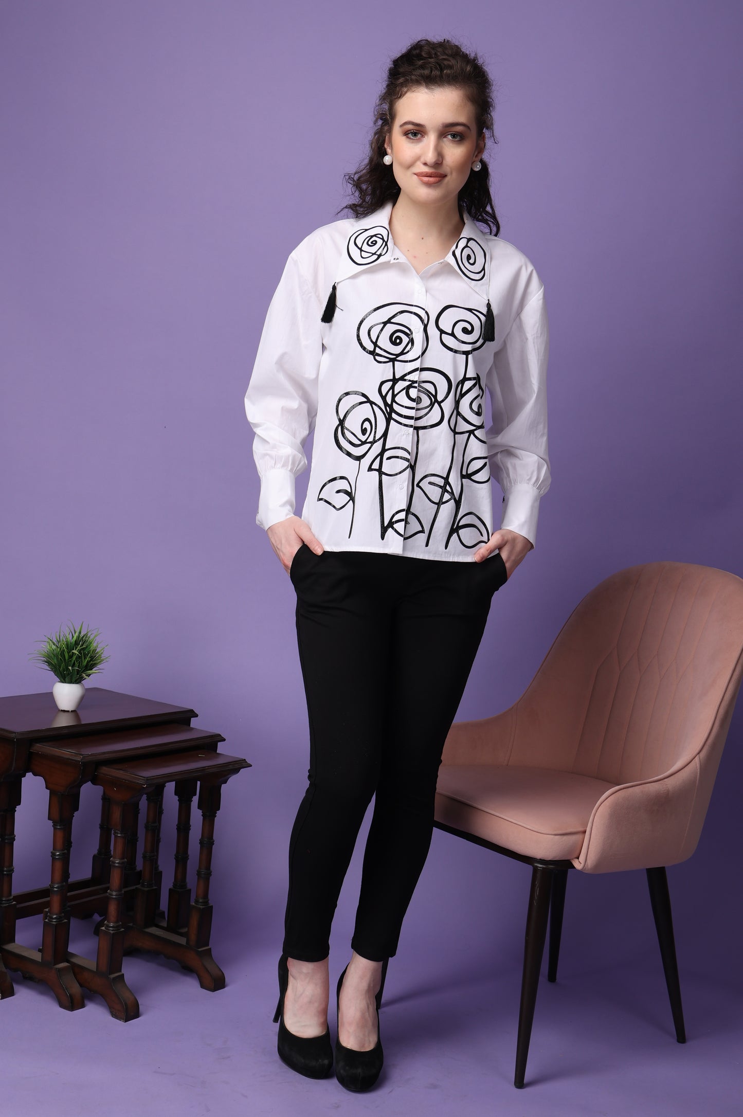 Black Rose Tassel Shirt