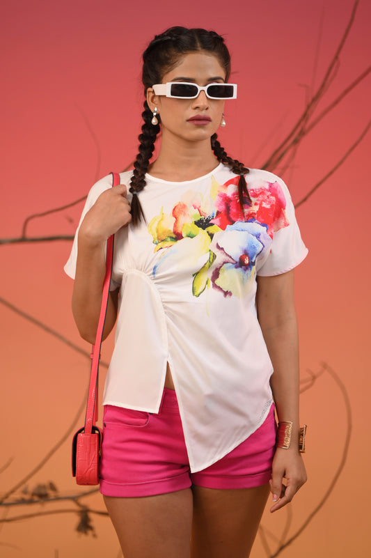 Asymmetric Floral Top