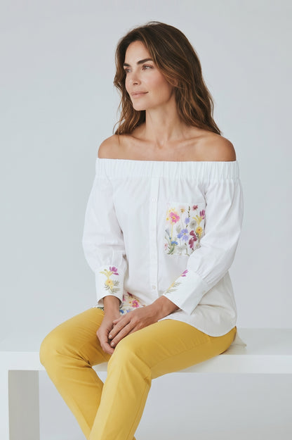 Off Shoulder Floral Shirt
